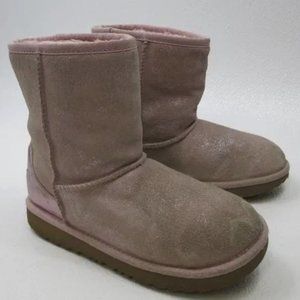 Ugg Classic II Metallic Shimmer Silver Booties Boots Kids 4
